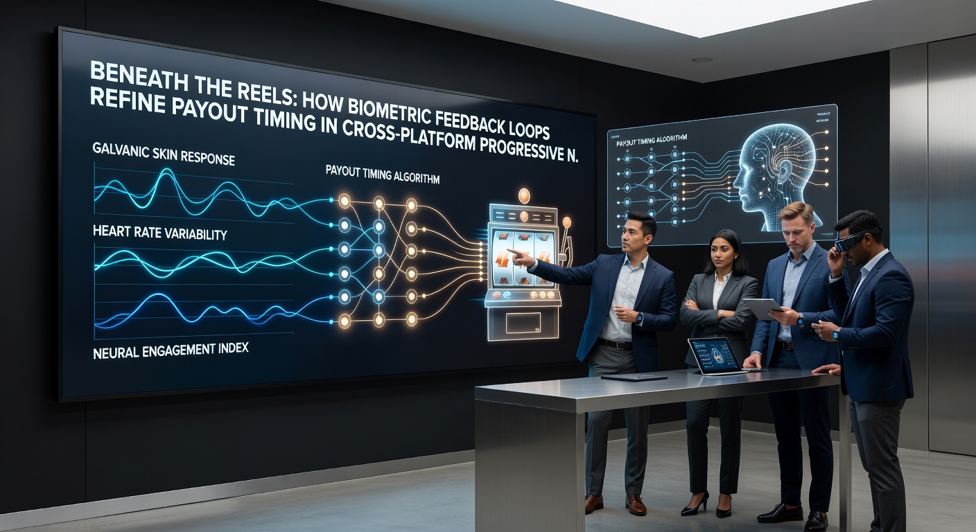 Cross-platform dashboard showing synchronized biometric data streams influencing progressive jackpot timing