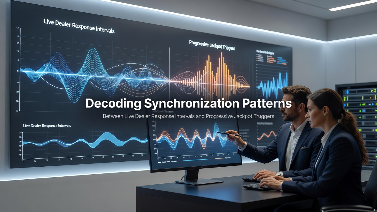 Live dealer studio with overlaid timing metrics and jackpot synchronization indicators