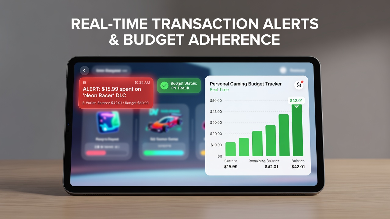 Player reviewing transaction history and budget alerts on an e-wallet dashboard connected to a virtual roulette game